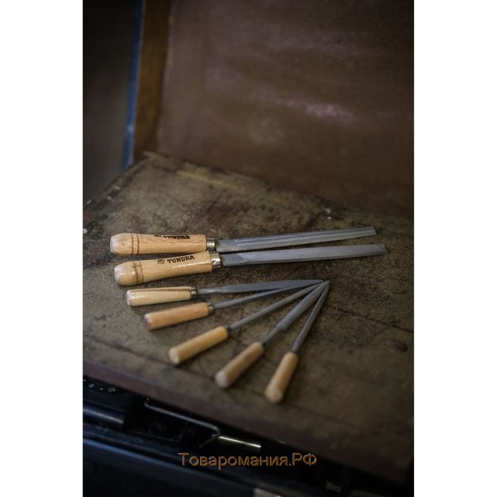 Напильник ТУНДРА, плоский, сталь У10, деревянная рукоятка, №2, 150 мм