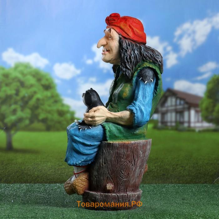 Садовая фигура из полистоуна «Баба Яга на ступе с кошкой», 74×36×40 см, МИКС