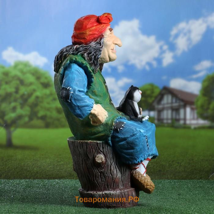 Садовая фигура из полистоуна «Баба Яга на ступе с кошкой», 74×36×40 см, МИКС