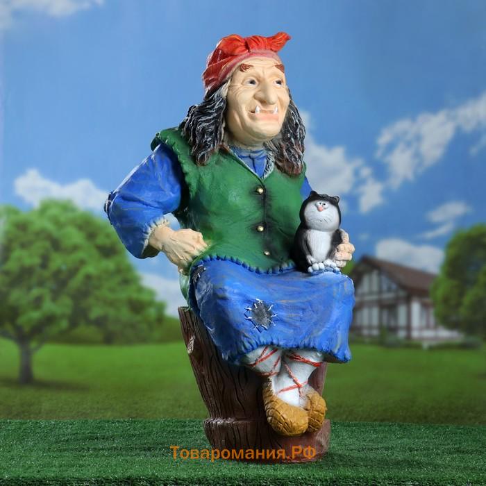 Садовая фигура из полистоуна «Баба Яга на ступе с кошкой», 74×36×40 см, МИКС
