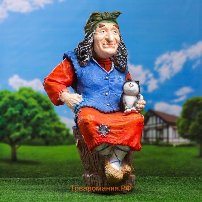 Садовая фигура из полистоуна «Баба Яга на ступе с кошкой», 74×36×40 см, МИКС