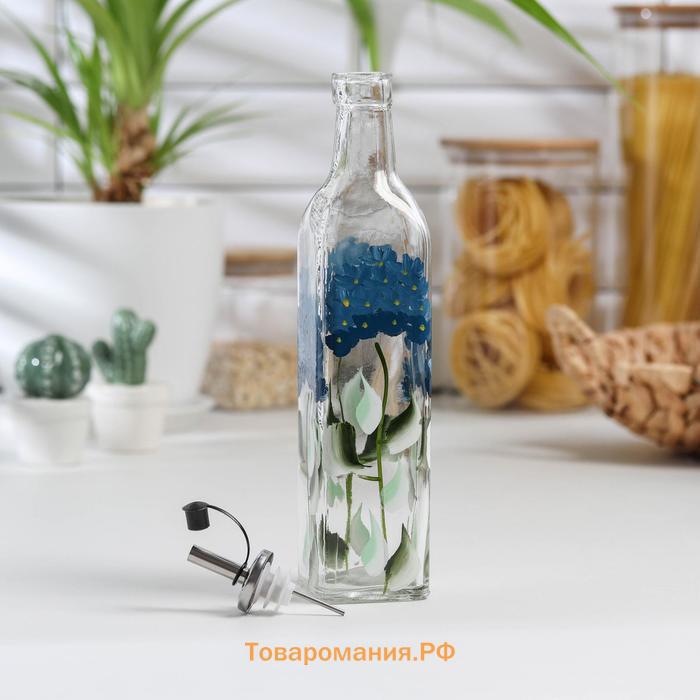 Бутыль стеклянная для соусов и масла «Васильки», 500 мл, 6×30 см