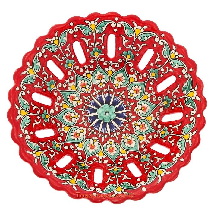 Фруктовница Риштанская Керамика "Цветы", 27см, красная
