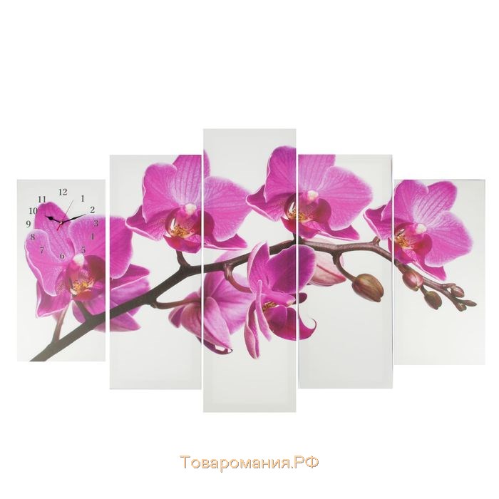 Часы настенные, модульные, серия: Цветы, "Фиолетовые орхидеи", 80х140  см