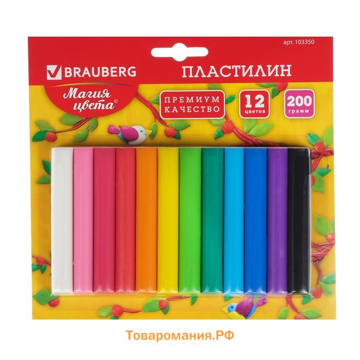 Пластилин 12 цветов 200 г, BRAUBERG высшее качество, в блистере