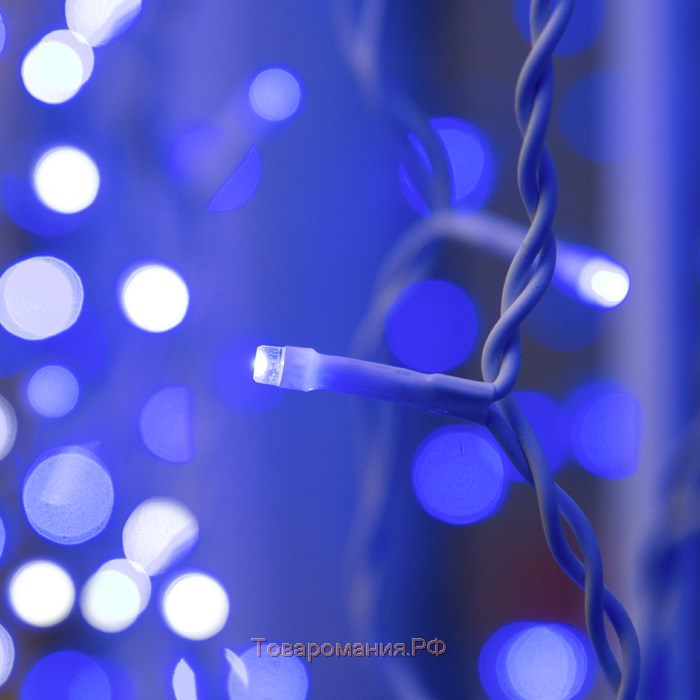 Гирлянда «Занавес» 2 × 1.5 м, IP44, УМС, белая нить, 360 LED, свечение синее, 220 В