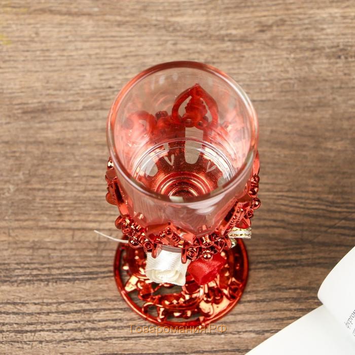 Подсвечник пластик, стекло на 1 свечу "Розочки" бокал на ножке красный 13х6х6 см