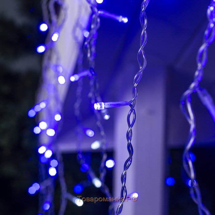 Гирлянда «Бахрома» 3 × 0.6 м, IP44, УМС, прозрачная нить, 160 LED, свечение синее, мерцание белым, 220 В