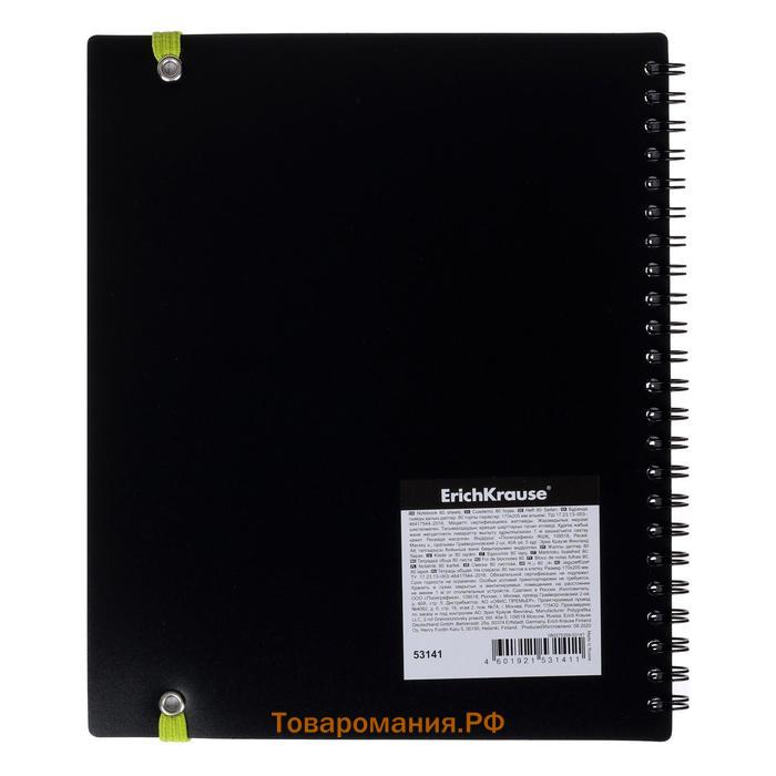 Тетрадь на спирали, 80 листов в клетку, ErichKrause Accent, пластиковая обложка, на резинке, МИКС