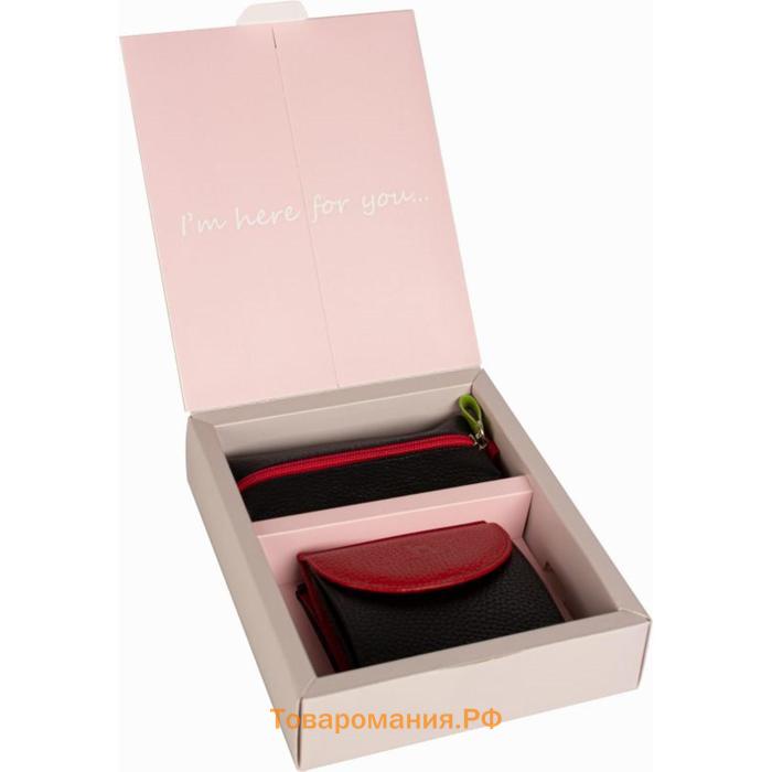 Подарочный набор: кошелёк/ключница, цвет чёрный/красный