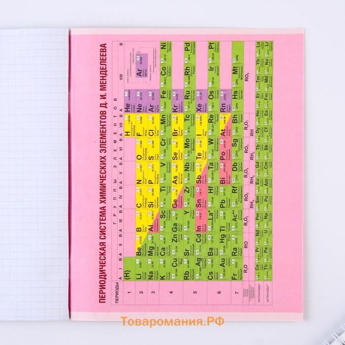Тетрадь предметная 48 листов, А5, со справ. мат. «Химия», обложка мелованный картон 230 г внутренний блок в клетку белизна 96%