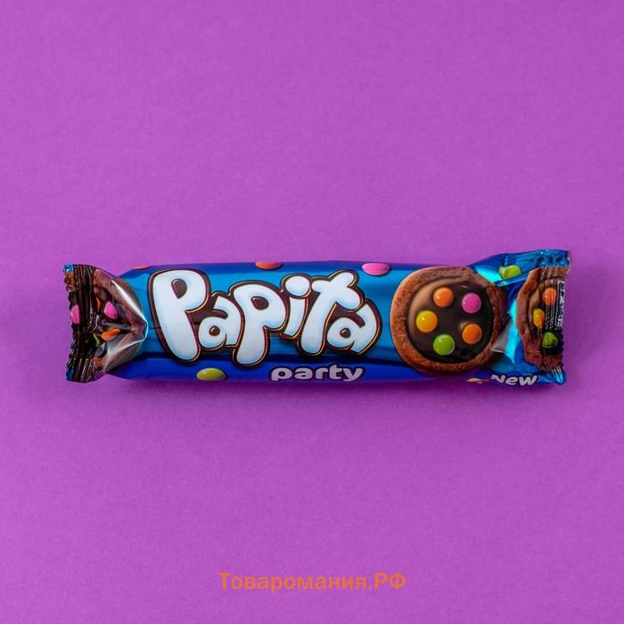 Печенье Papita party с какао, покрытое темным шоколадом и драже, 63 г