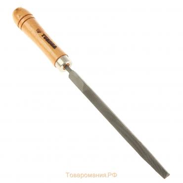 Напильник ТУНДРА, трехгранный, сталь У10, деревянная рукоятка, №2, 150 мм