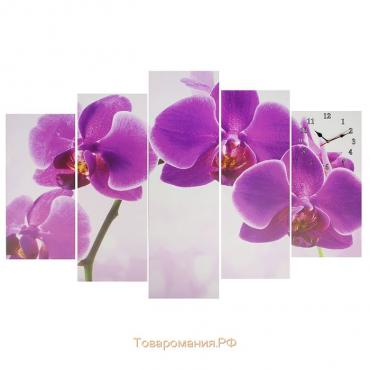 Часы настенные, модульные, серия: Цветы, "Фиолетовые орхидеи", 80х140  см