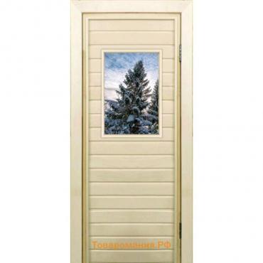 Дверь для бани со стеклом (40*60), "Ель", 190×70см, коробка из осины