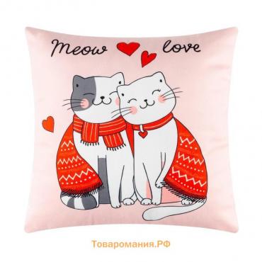 Подушка новогодняя  Meow love, 40х40 см, велюр, 100% п/э